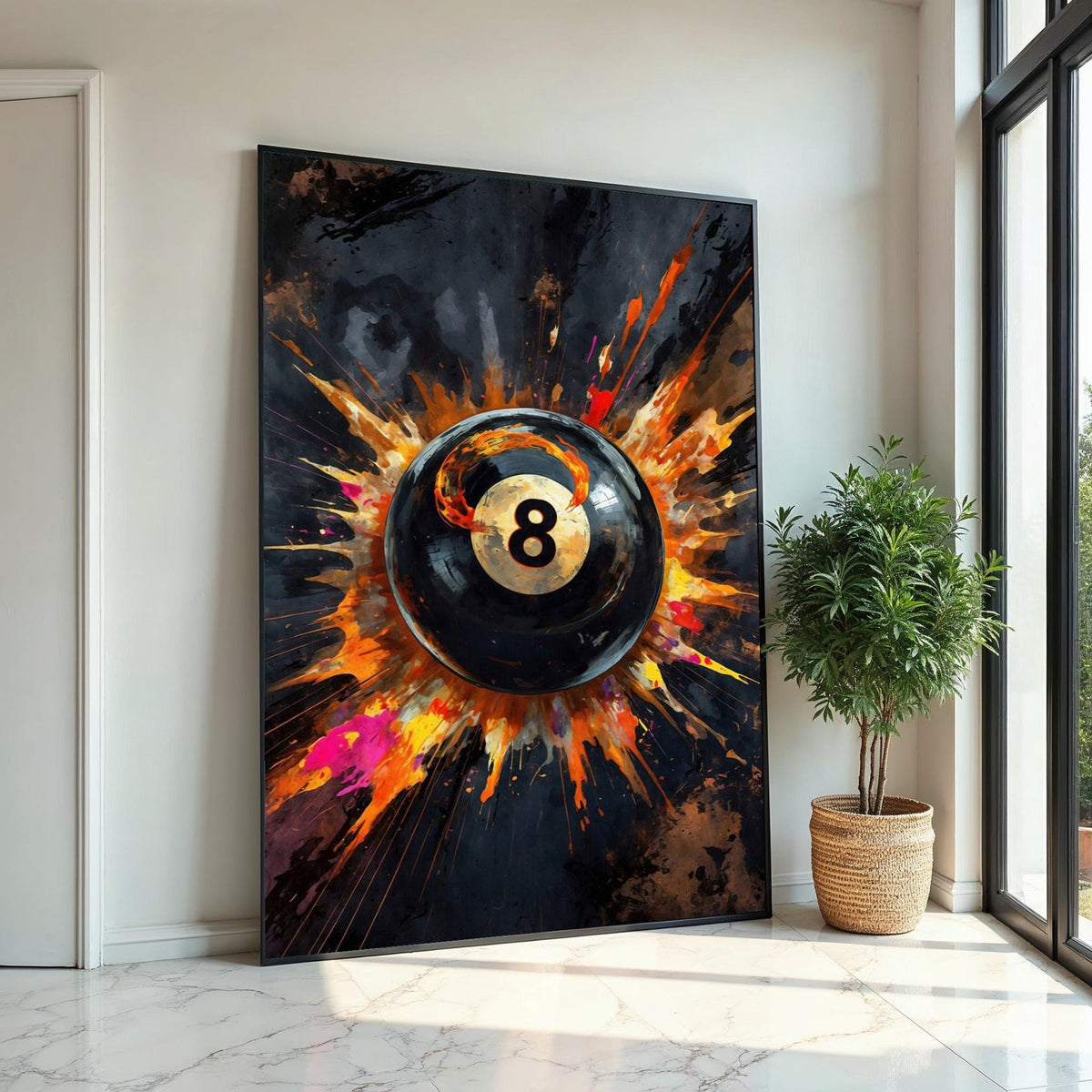 Fiery Eight Ball Canvas, Pool Art Print, Explosion Wall Art, Billiard Decor, Wall Art Canvas Design, Ready To Hang Decoration