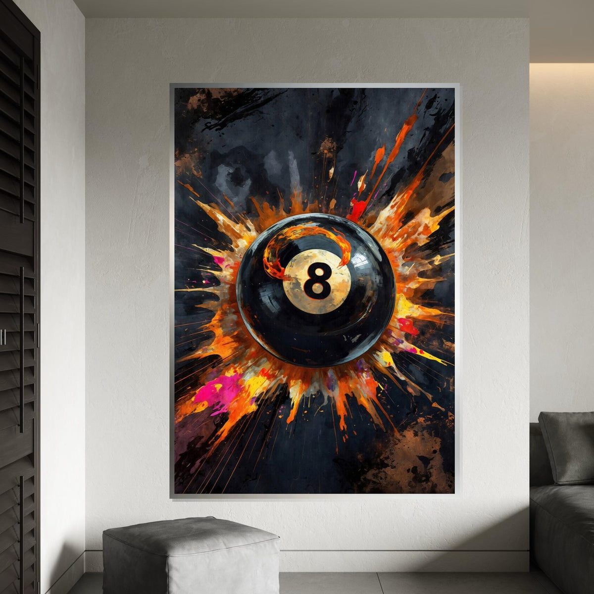 Fiery Eight Ball Canvas, Pool Art Print, Explosion Wall Art, Billiard Decor, Wall Art Canvas Design, Ready To Hang Decoration