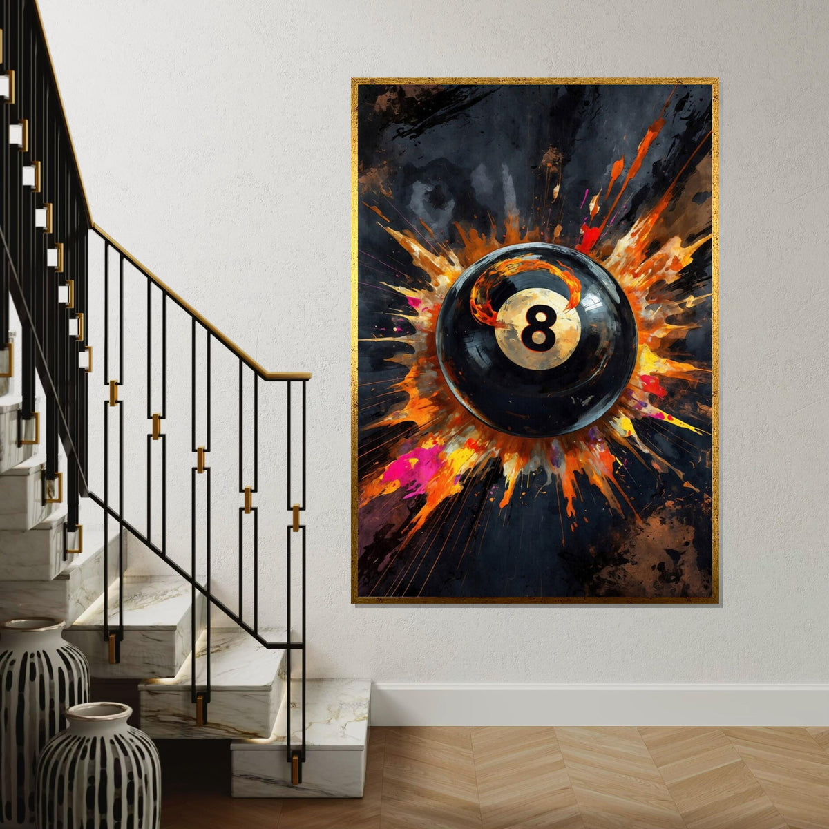 Fiery Eight Ball Canvas, Pool Art Print, Explosion Wall Art, Billiard Decor, Wall Art Canvas Design, Ready To Hang Decoration