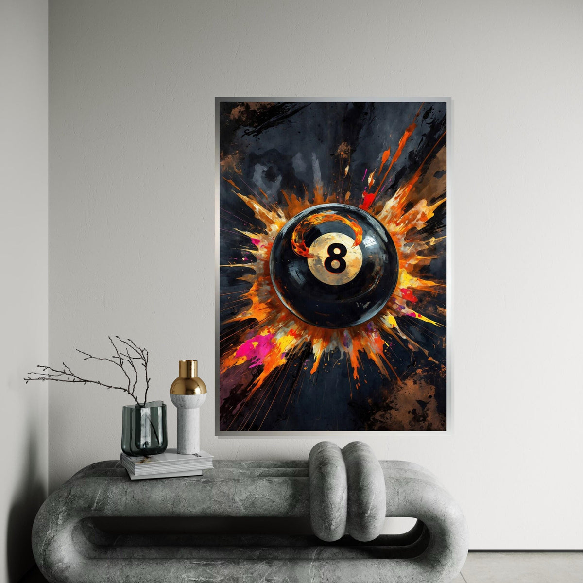 Fiery Eight Ball Canvas, Pool Art Print, Explosion Wall Art, Billiard Decor, Wall Art Canvas Design, Ready To Hang Decoration