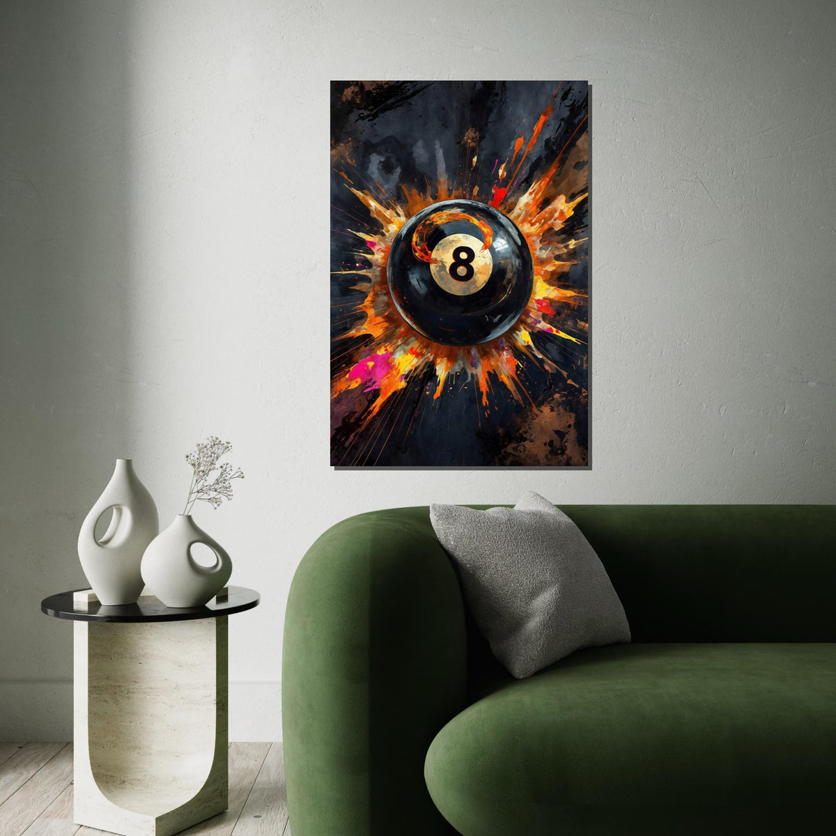 Fiery Eight Ball Canvas, Pool Art Print, Explosion Wall Art, Billiard Decor, Wall Art Canvas Design, Ready To Hang Decoration
