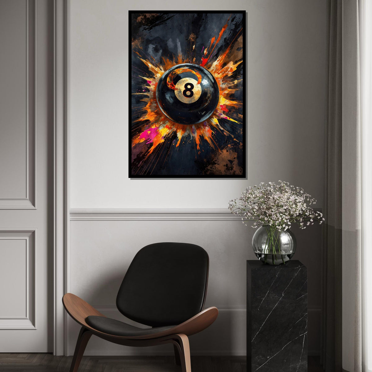 Fiery Eight Ball Canvas, Pool Art Print, Explosion Wall Art, Billiard Decor, Wall Art Canvas Design, Ready To Hang Decoration