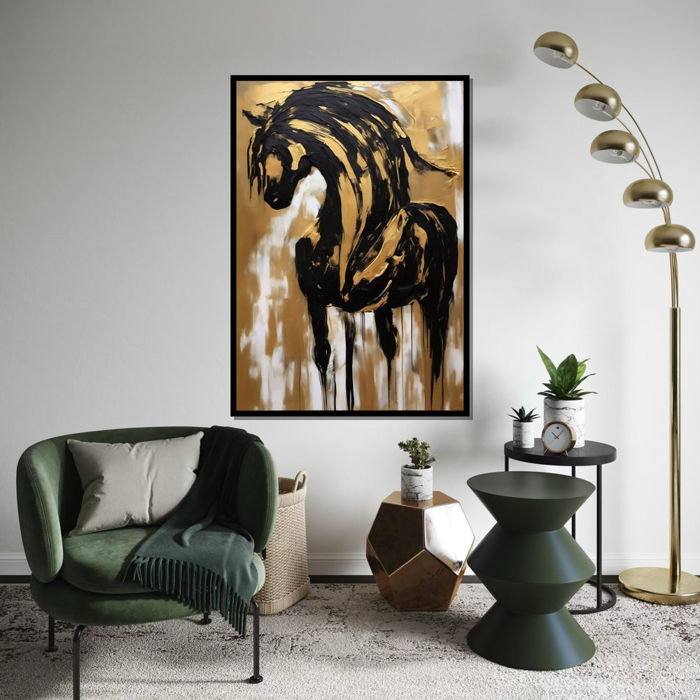 Elegant Horse Canvas, Black and Gold Horse Art, Abstract Horse Wall Print, Wall Art Canvas Design, Ready to Hang Decoration