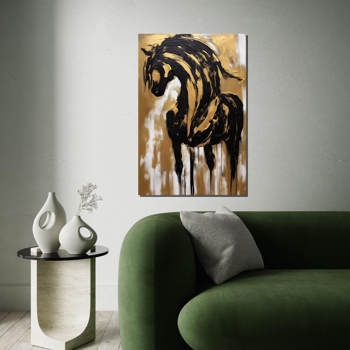 Elegant Horse Canvas, Black and Gold Horse Art, Abstract Horse Wall Print, Wall Art Canvas Design, Ready to Hang Decoration