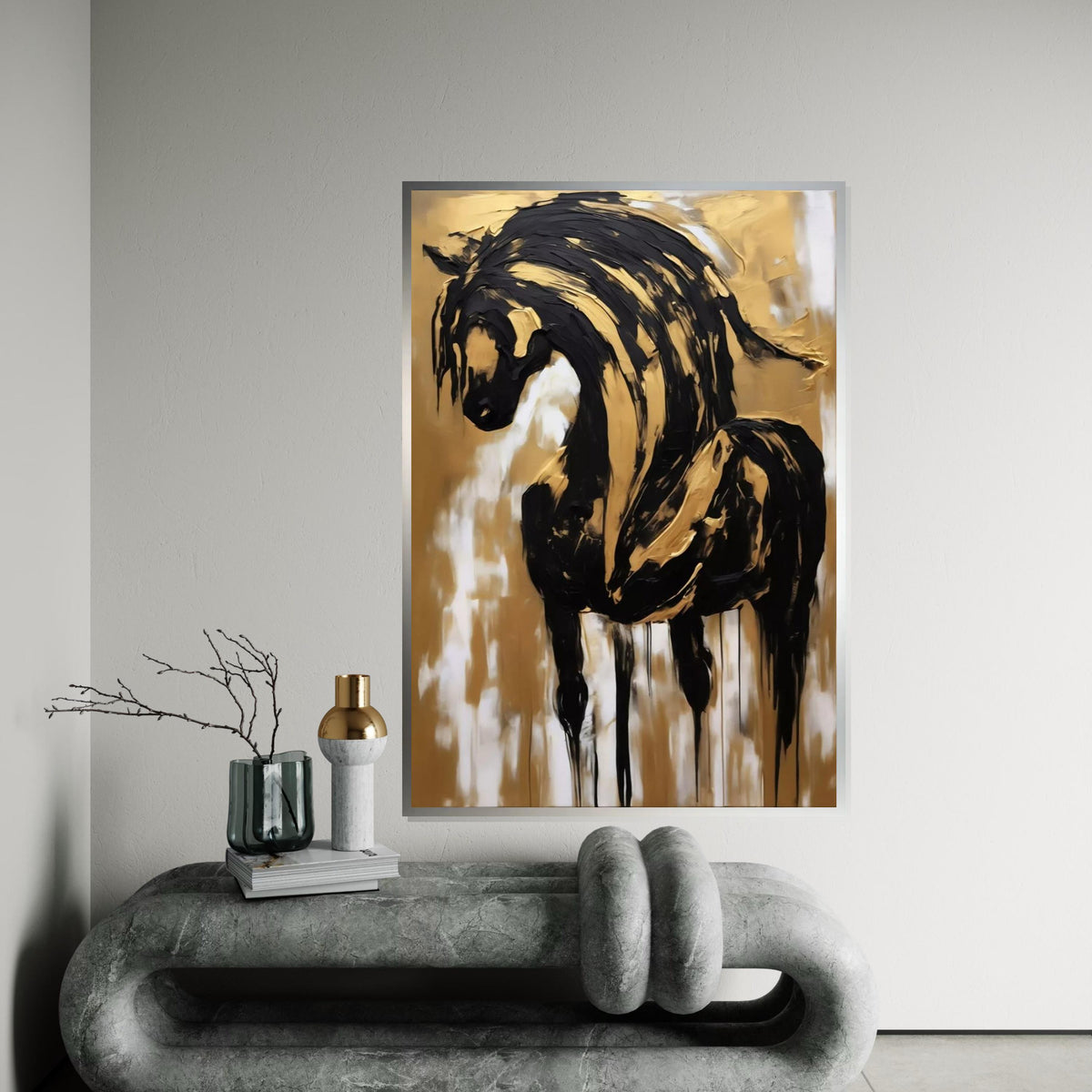 Elegant Horse Canvas, Black and Gold Horse Art, Abstract Horse Wall Print, Wall Art Canvas Design, Ready to Hang Decoration