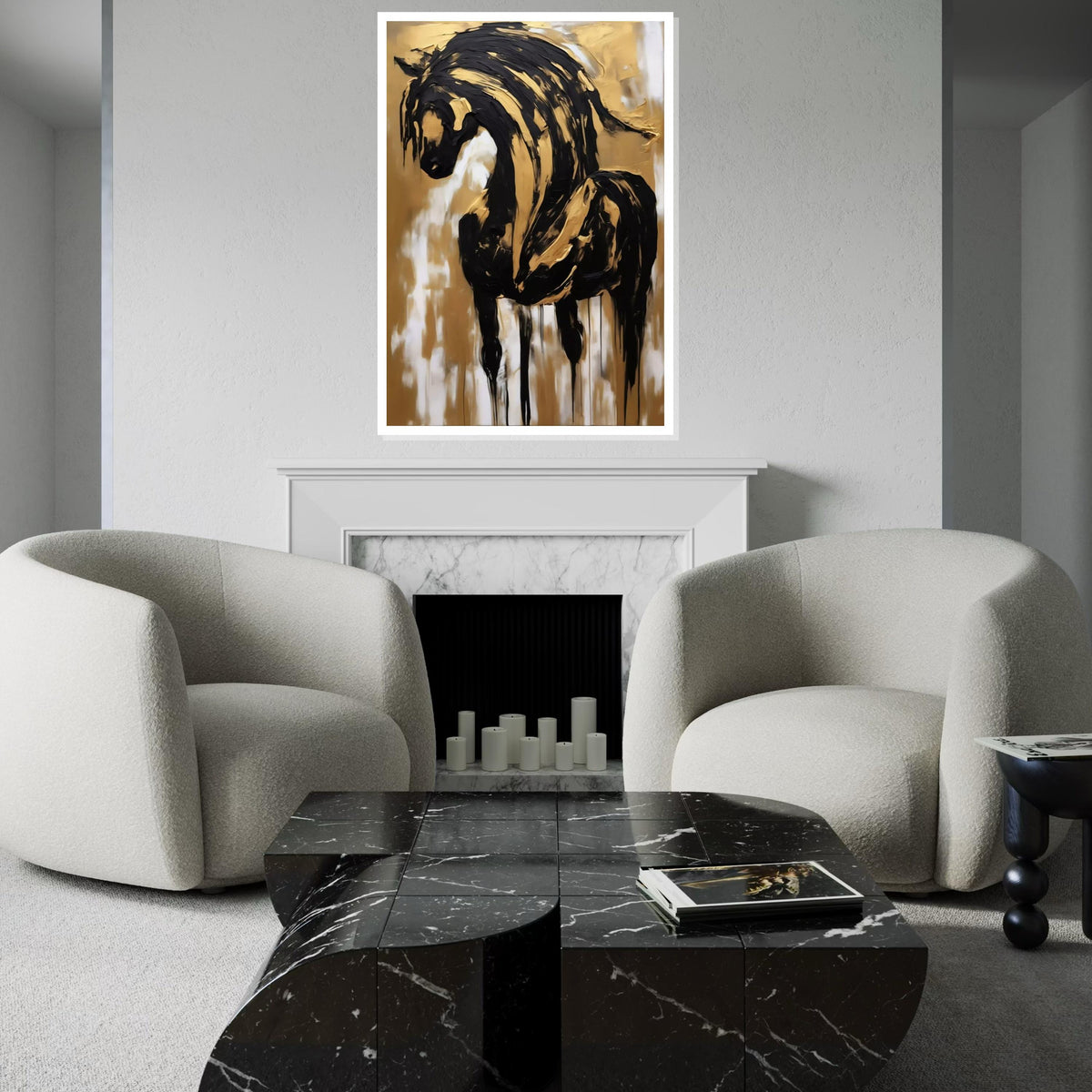 Elegant Horse Canvas, Black and Gold Horse Art, Abstract Horse Wall Print, Wall Art Canvas Design, Ready to Hang Decoration