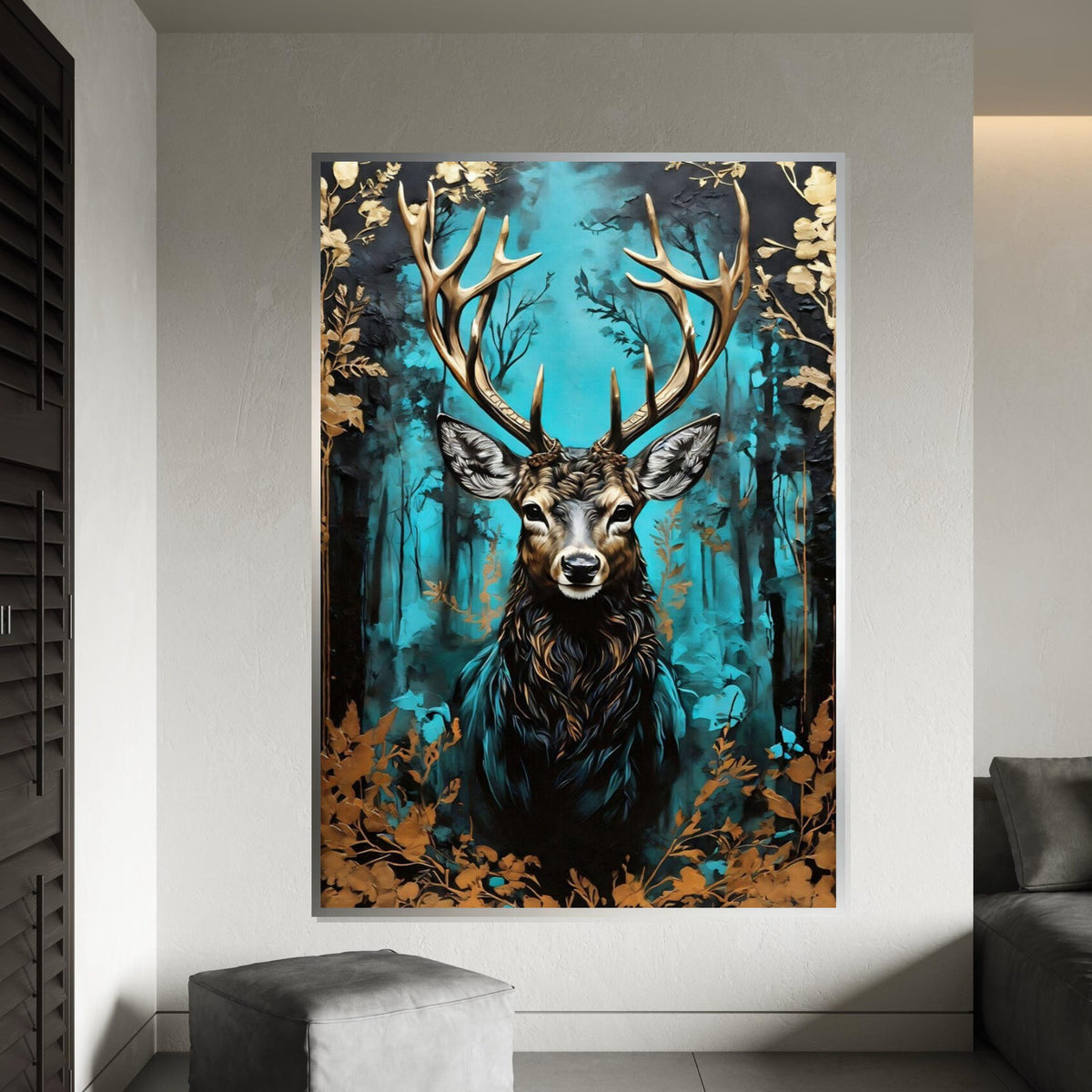 Majestic Stag Canvas, Deer in Forest Art, Wildlife Wall Art, Nature Poster, Wall Art Canvas Design, Ready To Hang Decoration