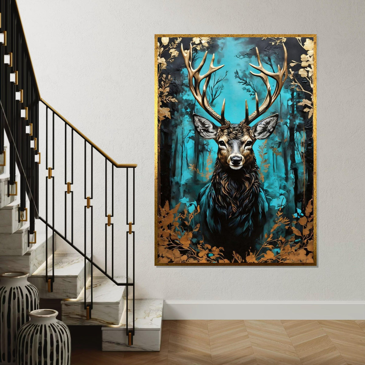 Majestic Stag Canvas, Deer in Forest Art, Wildlife Wall Art, Nature Poster, Wall Art Canvas Design, Ready To Hang Decoration