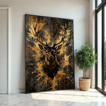 Majestic Stag Canvas Art, Splatter Deer Print, Wildlife Wall Decor, Abstract Animal Canvas Design, Ready To Hang Decoration