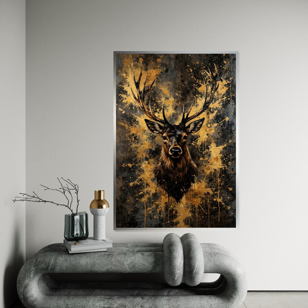 Majestic Stag Canvas Art, Splatter Deer Print, Wildlife Wall Decor, Abstract Animal Canvas Design, Ready To Hang Decoration
