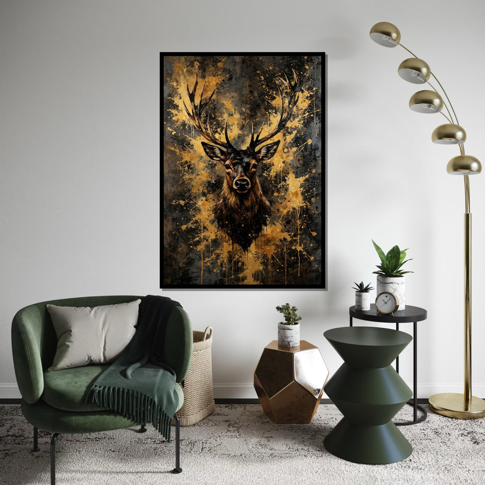 Majestic Stag Canvas Art, Splatter Deer Print, Wildlife Wall Decor, Abstract Animal Canvas Design, Ready To Hang Decoration