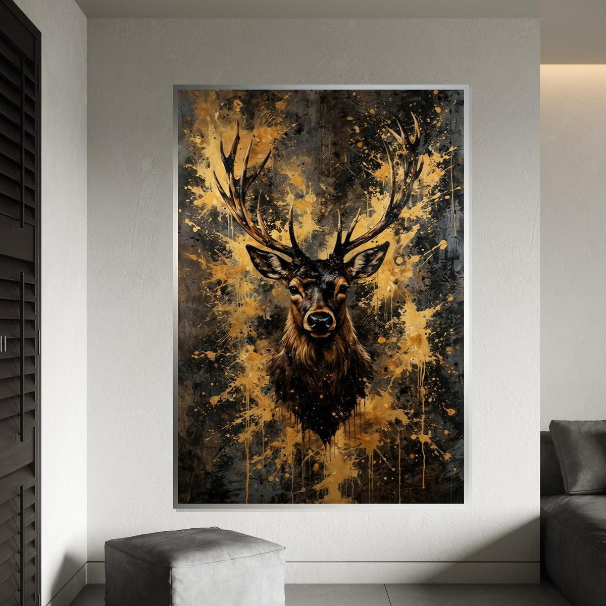 Majestic Stag Canvas Art, Splatter Deer Print, Wildlife Wall Decor, Abstract Animal Canvas Design, Ready To Hang Decoration