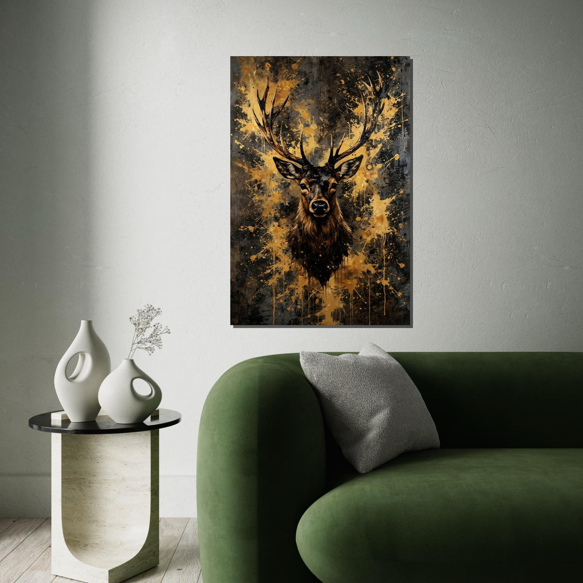 Majestic Stag Canvas Art, Splatter Deer Print, Wildlife Wall Decor, Abstract Animal Canvas Design, Ready To Hang Decoration