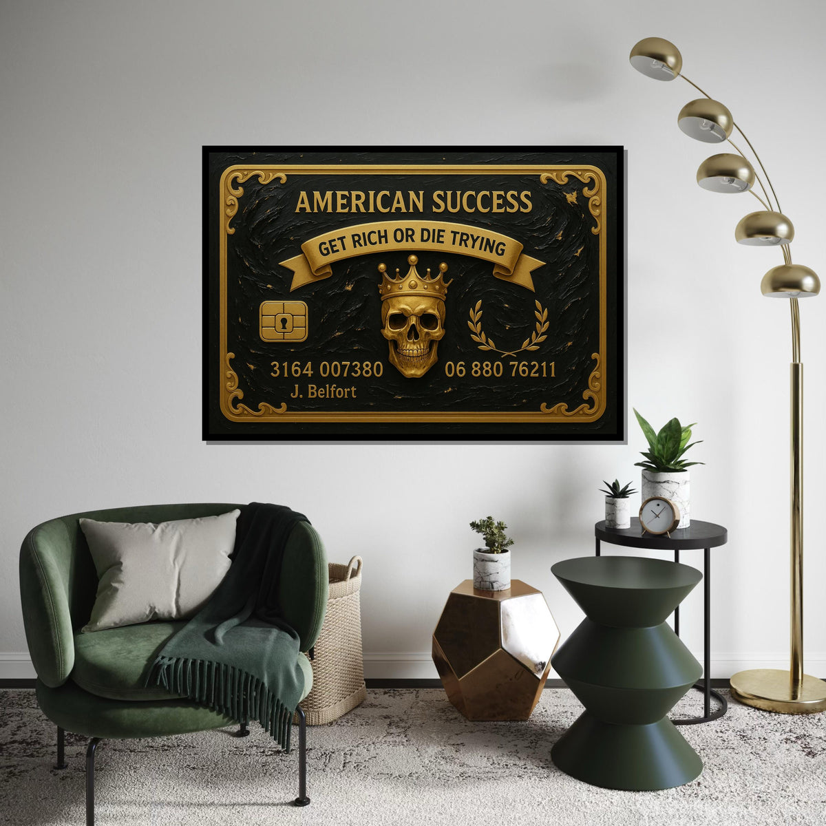 American Success Skull, Gold Skull Canvas Art, Luxury Wall Canvas, Get Rich Or Die Trying, Wall Art Canvas Design, Ready To Hang Decor