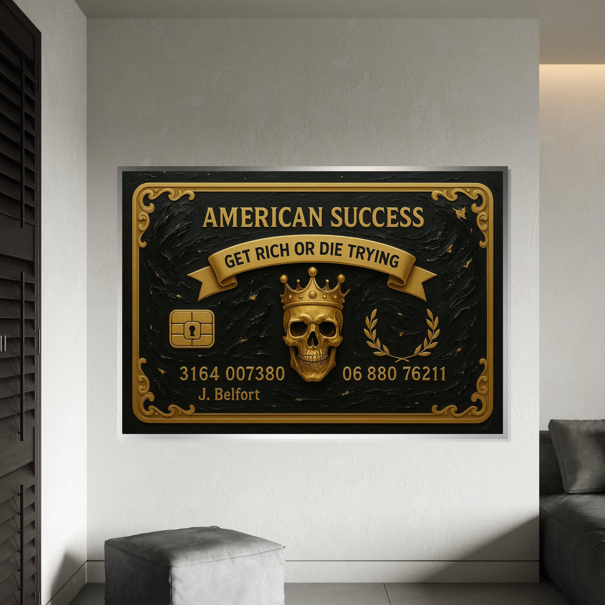 American Success Skull, Gold Skull Canvas Art, Luxury Wall Canvas, Get Rich Or Die Trying, Wall Art Canvas Design, Ready To Hang Decor