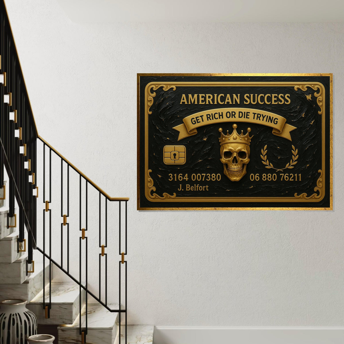 American Success Skull, Gold Skull Canvas Art, Luxury Wall Canvas, Get Rich Or Die Trying, Wall Art Canvas Design, Ready To Hang Decor