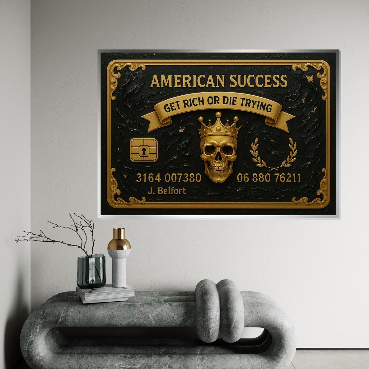 American Success Skull, Gold Skull Canvas Art, Luxury Wall Canvas, Get Rich Or Die Trying, Wall Art Canvas Design, Ready To Hang Decor