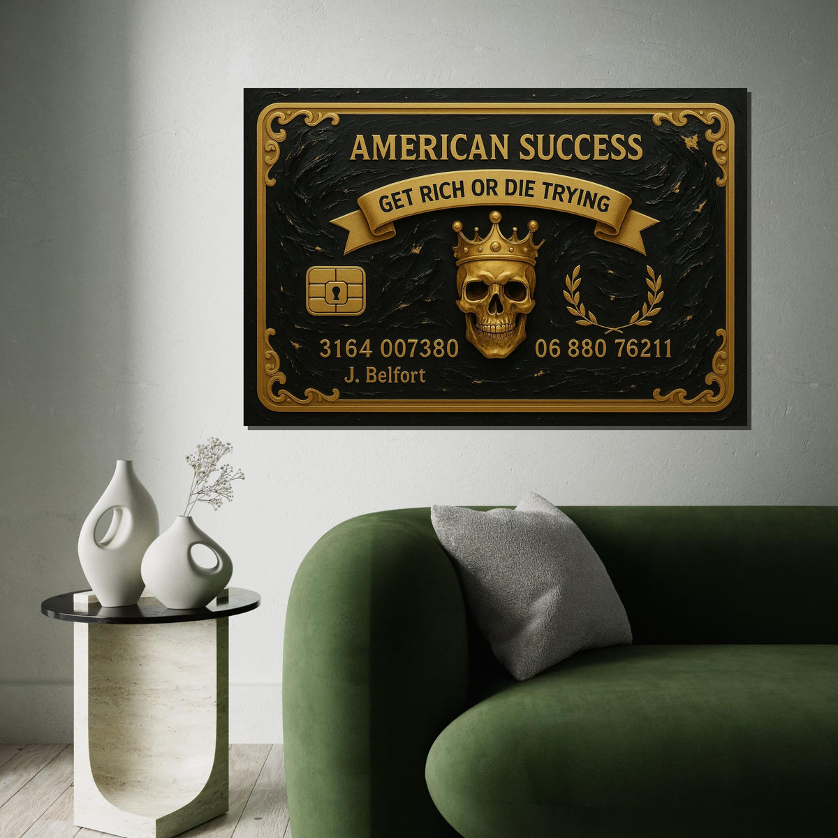 American Success Skull, Gold Skull Canvas Art, Luxury Wall Canvas, Get Rich Or Die Trying, Wall Art Canvas Design, Ready To Hang Decor