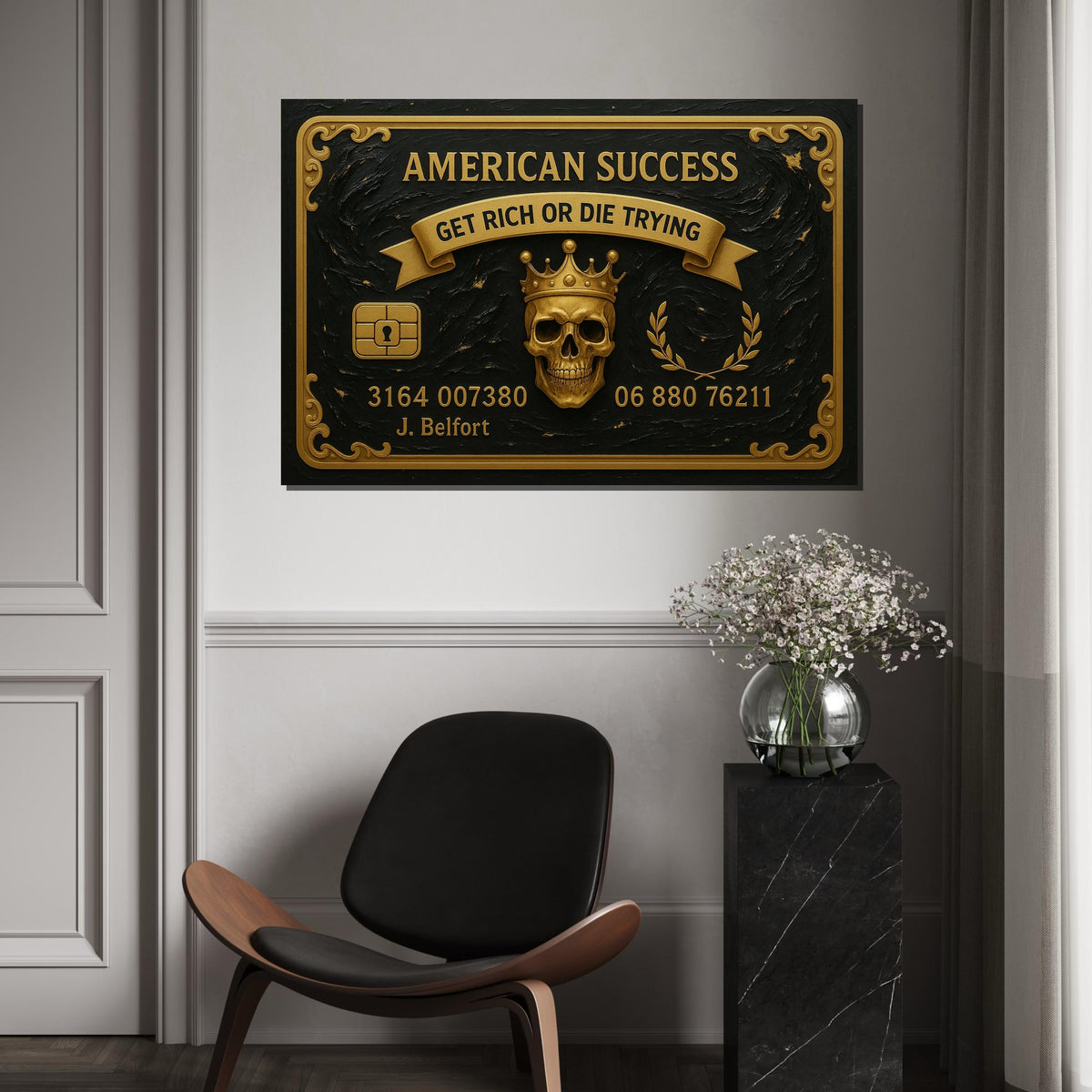 American Success Skull, Gold Skull Canvas Art, Luxury Wall Canvas, Get Rich Or Die Trying, Wall Art Canvas Design, Ready To Hang Decor