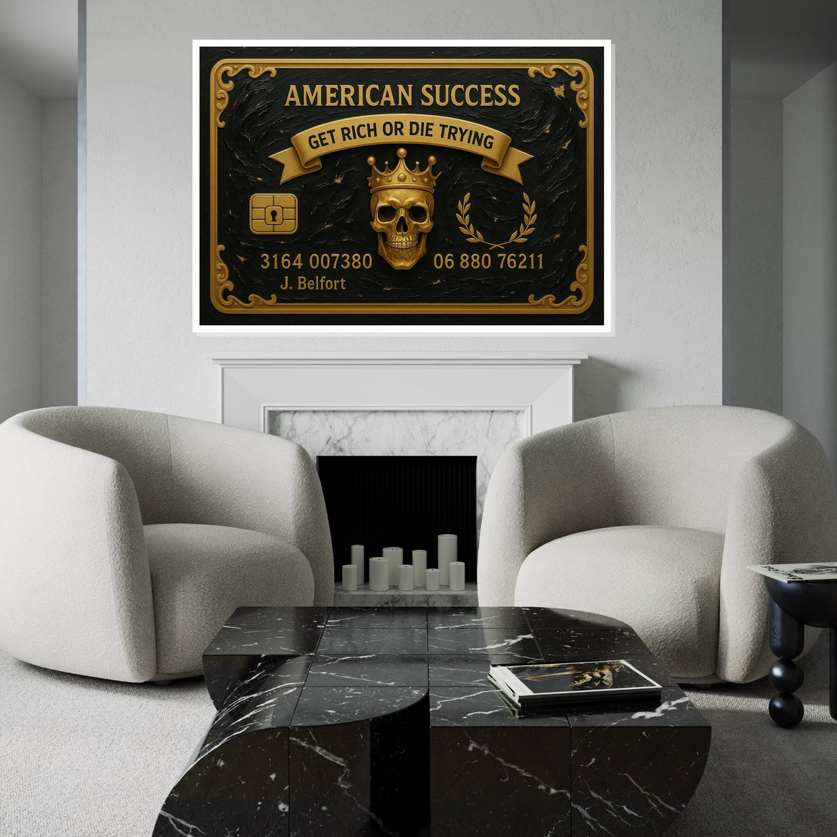 American Success Skull, Gold Skull Canvas Art, Luxury Wall Canvas, Get Rich Or Die Trying, Wall Art Canvas Design, Ready To Hang Decor