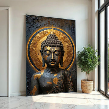 Buddha Serenity Canvas, Zen Wall Art, Golden Aura Buddha Print, Spiritual Canvas Design, Wall Art Canvas, Ready To Hang Decoration