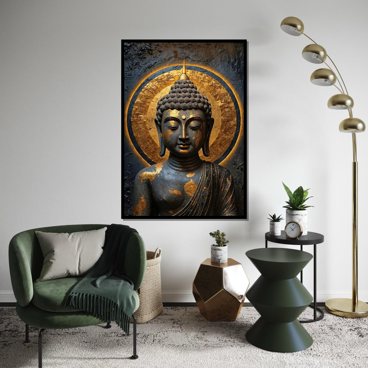 Buddha Serenity Canvas, Zen Wall Art, Golden Aura Buddha Print, Spiritual Canvas Design, Wall Art Canvas, Ready To Hang Decoration