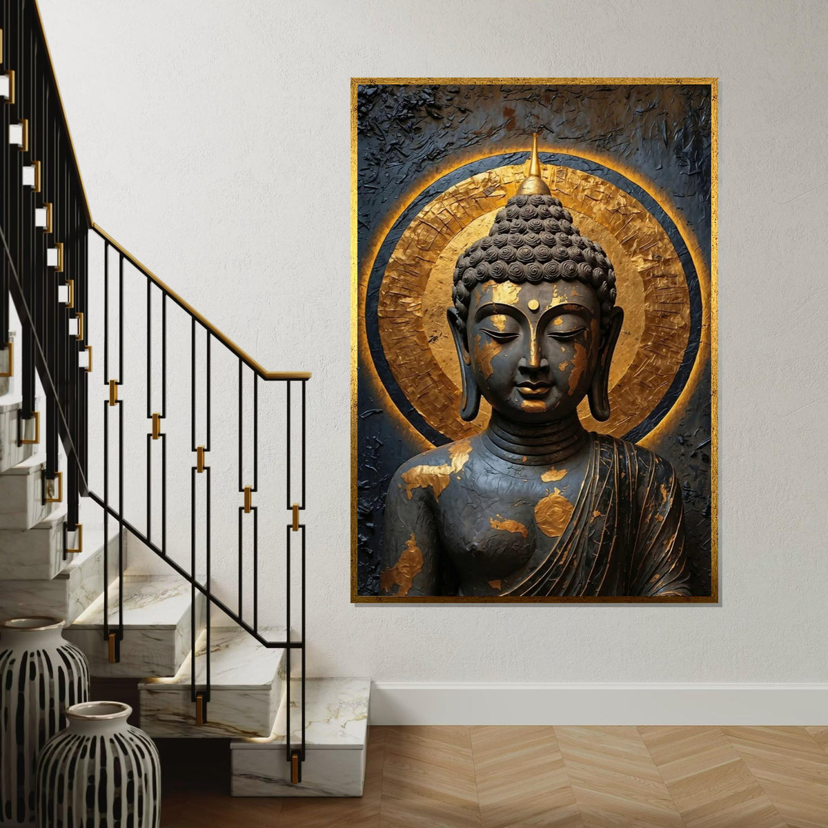 Buddha Serenity Canvas, Zen Wall Art, Golden Aura Buddha Print, Spiritual Canvas Design, Wall Art Canvas, Ready To Hang Decoration