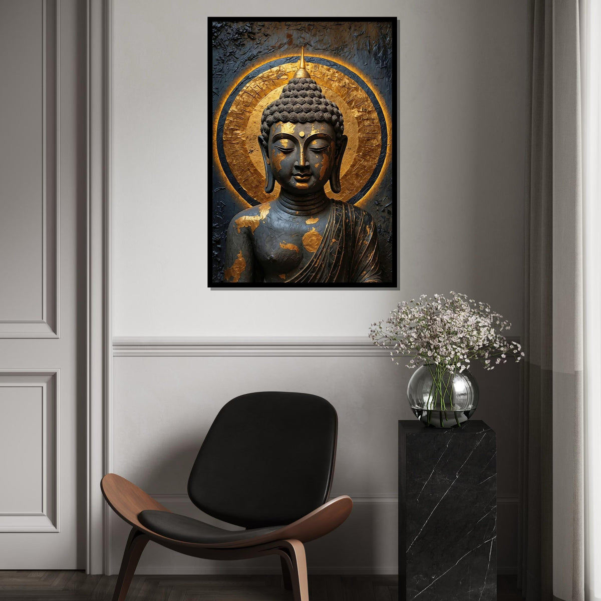 Buddha Serenity Canvas, Zen Wall Art, Golden Aura Buddha Print, Spiritual Canvas Design, Wall Art Canvas, Ready To Hang Decoration