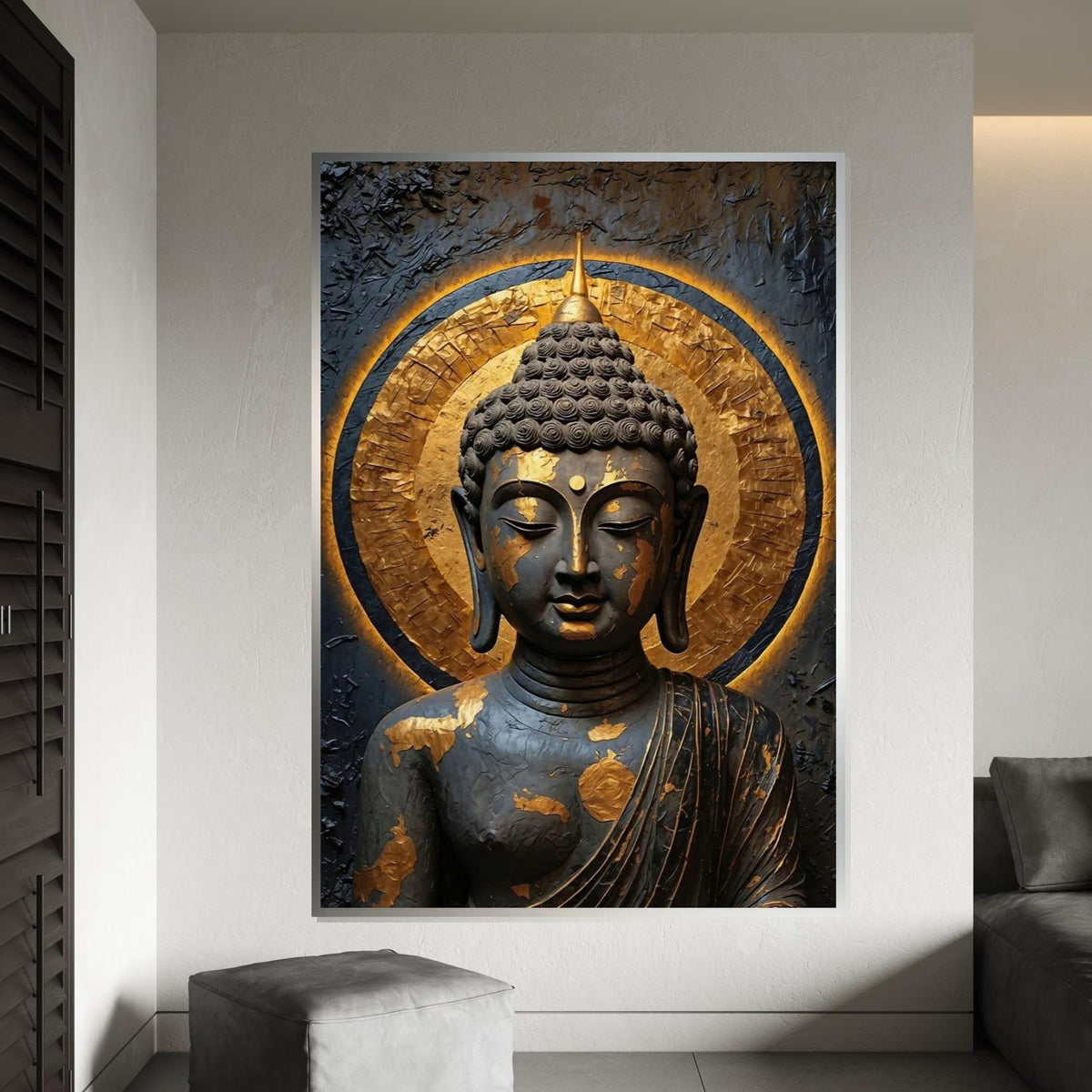 Buddha Serenity Canvas, Zen Wall Art, Golden Aura Buddha Print, Spiritual Canvas Design, Wall Art Canvas, Ready To Hang Decoration
