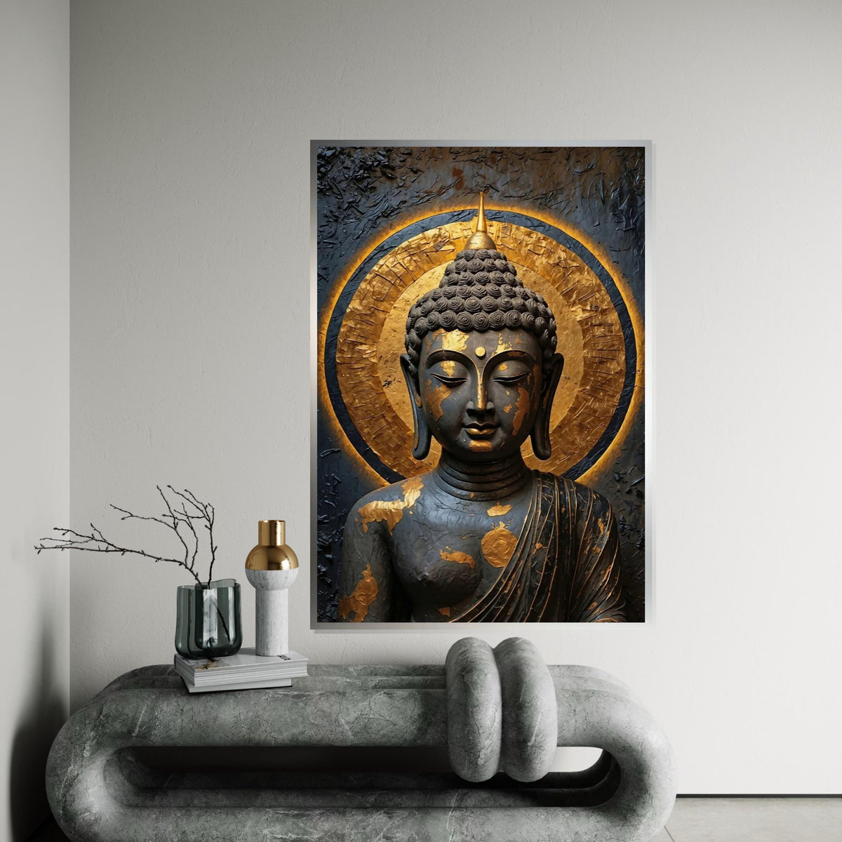 Buddha Serenity Canvas, Zen Wall Art, Golden Aura Buddha Print, Spiritual Canvas Design, Wall Art Canvas, Ready To Hang Decoration