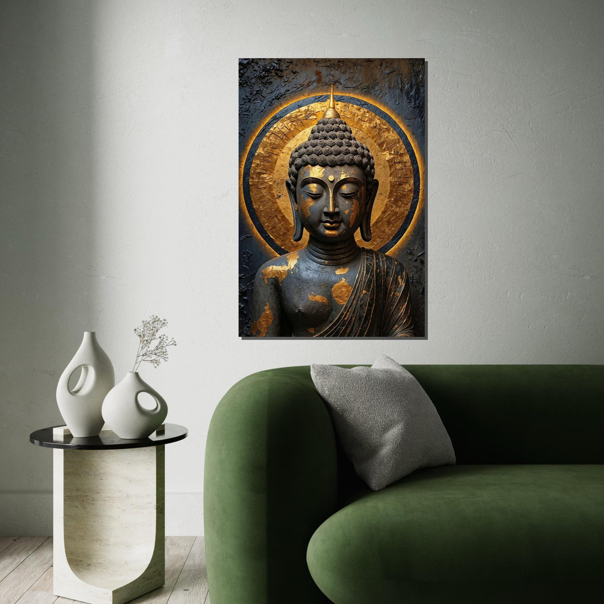 Buddha Serenity Canvas, Zen Wall Art, Golden Aura Buddha Print, Spiritual Canvas Design, Wall Art Canvas, Ready To Hang Decoration