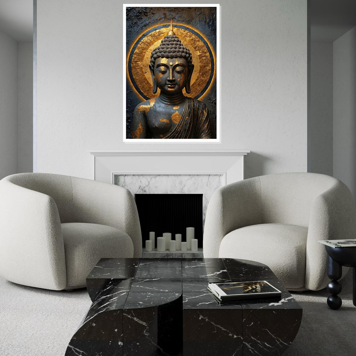 Buddha Serenity Canvas, Zen Wall Art, Golden Aura Buddha Print, Spiritual Canvas Design, Wall Art Canvas, Ready To Hang Decoration