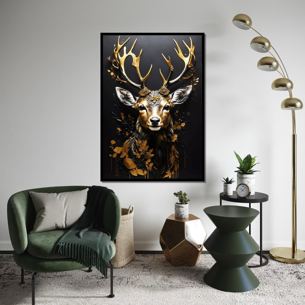 Golden Stag Canvas Art, Elegant Deer Wall Print, Animal Canvas, Luxury Wall Decor, Wall Art Canvas Design, Ready To Hang Decoration