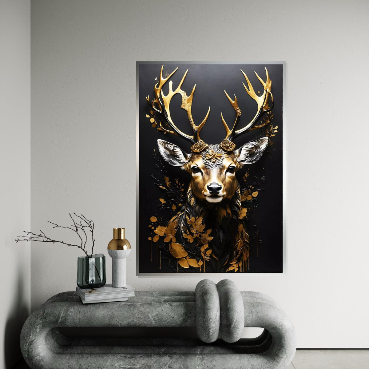 Golden Stag Canvas Art, Elegant Deer Wall Print, Animal Canvas, Luxury Wall Decor, Wall Art Canvas Design, Ready To Hang Decoration