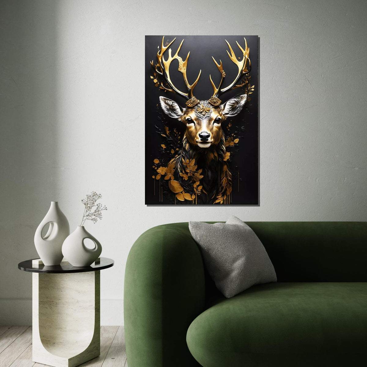 Golden Stag Canvas Art, Elegant Deer Wall Print, Animal Canvas, Luxury Wall Decor, Wall Art Canvas Design, Ready To Hang Decoration