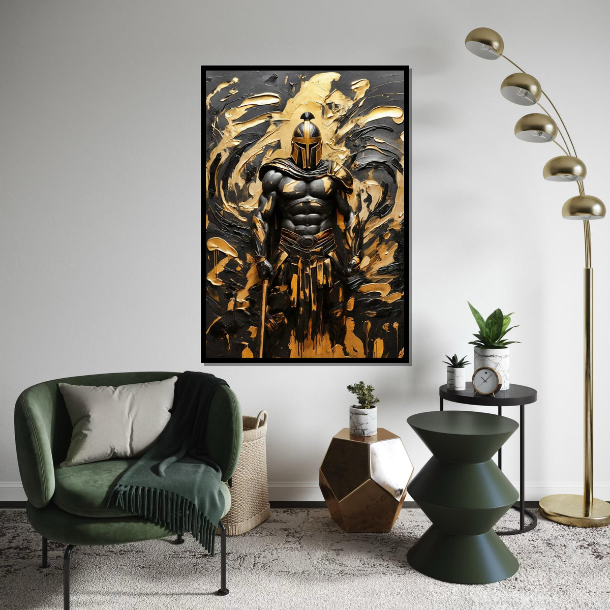 Golden Spartan Canvas, Warrior Wall Art, Heroic Knight Print, Bold Canvas Design, Wall Art Canvas, Ready To Hang Decoration