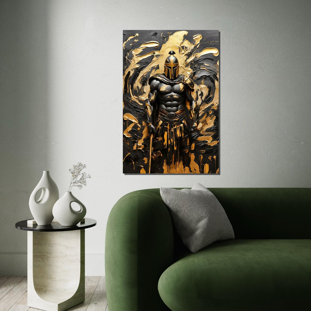 Golden Spartan Canvas, Warrior Wall Art, Heroic Knight Print, Bold Canvas Design, Wall Art Canvas, Ready To Hang Decoration