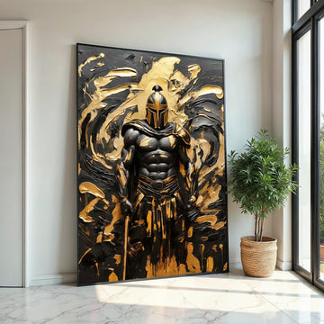 Golden Spartan Canvas, Warrior Wall Art, Heroic Knight Print, Bold Canvas Design, Wall Art Canvas, Ready To Hang Decoration