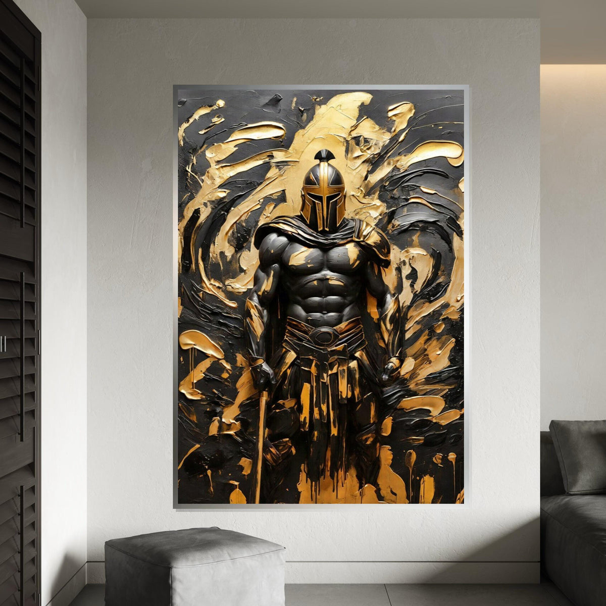 Golden Spartan Canvas, Warrior Wall Art, Heroic Knight Print, Bold Canvas Design, Wall Art Canvas, Ready To Hang Decoration