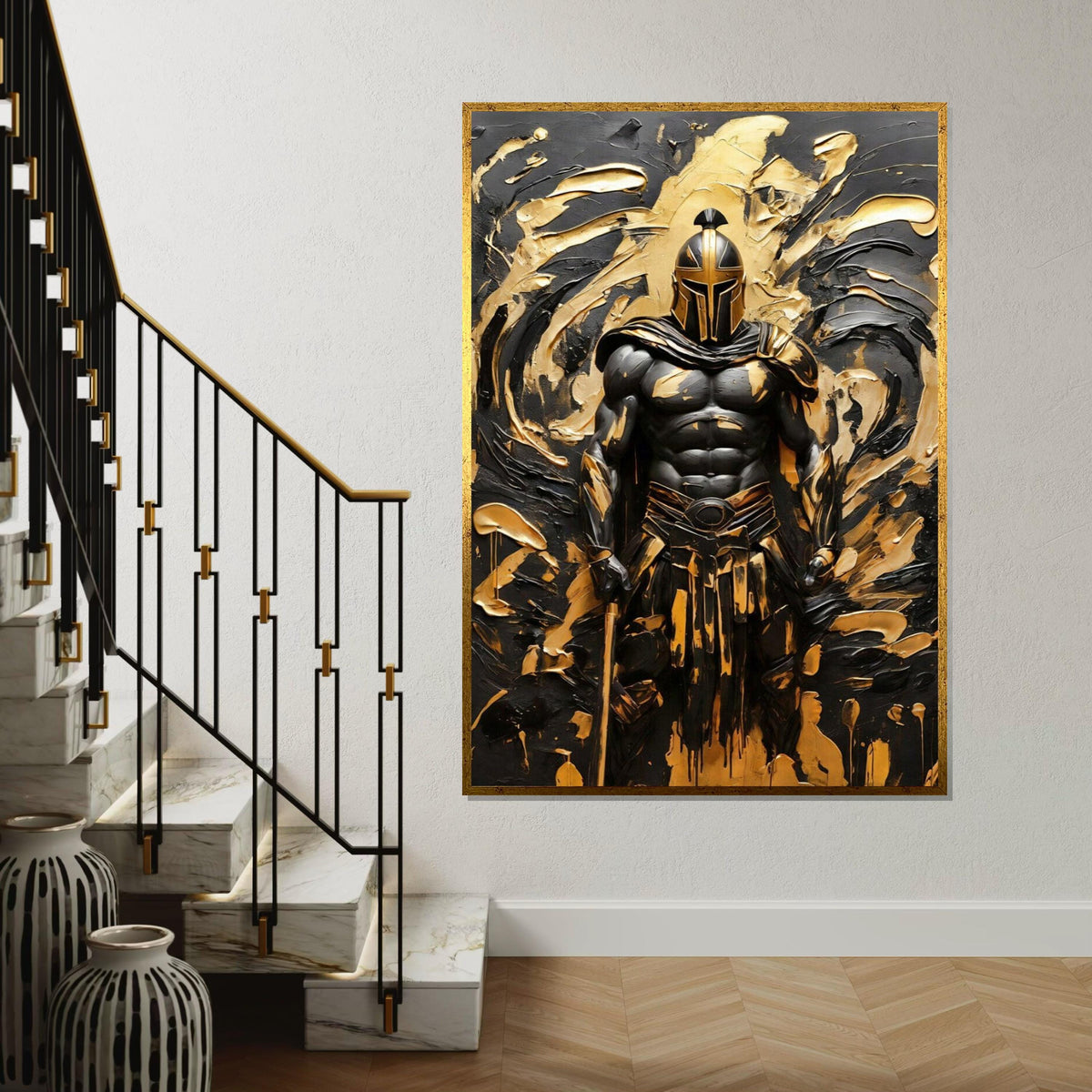 Golden Spartan Canvas, Warrior Wall Art, Heroic Knight Print, Bold Canvas Design, Wall Art Canvas, Ready To Hang Decoration