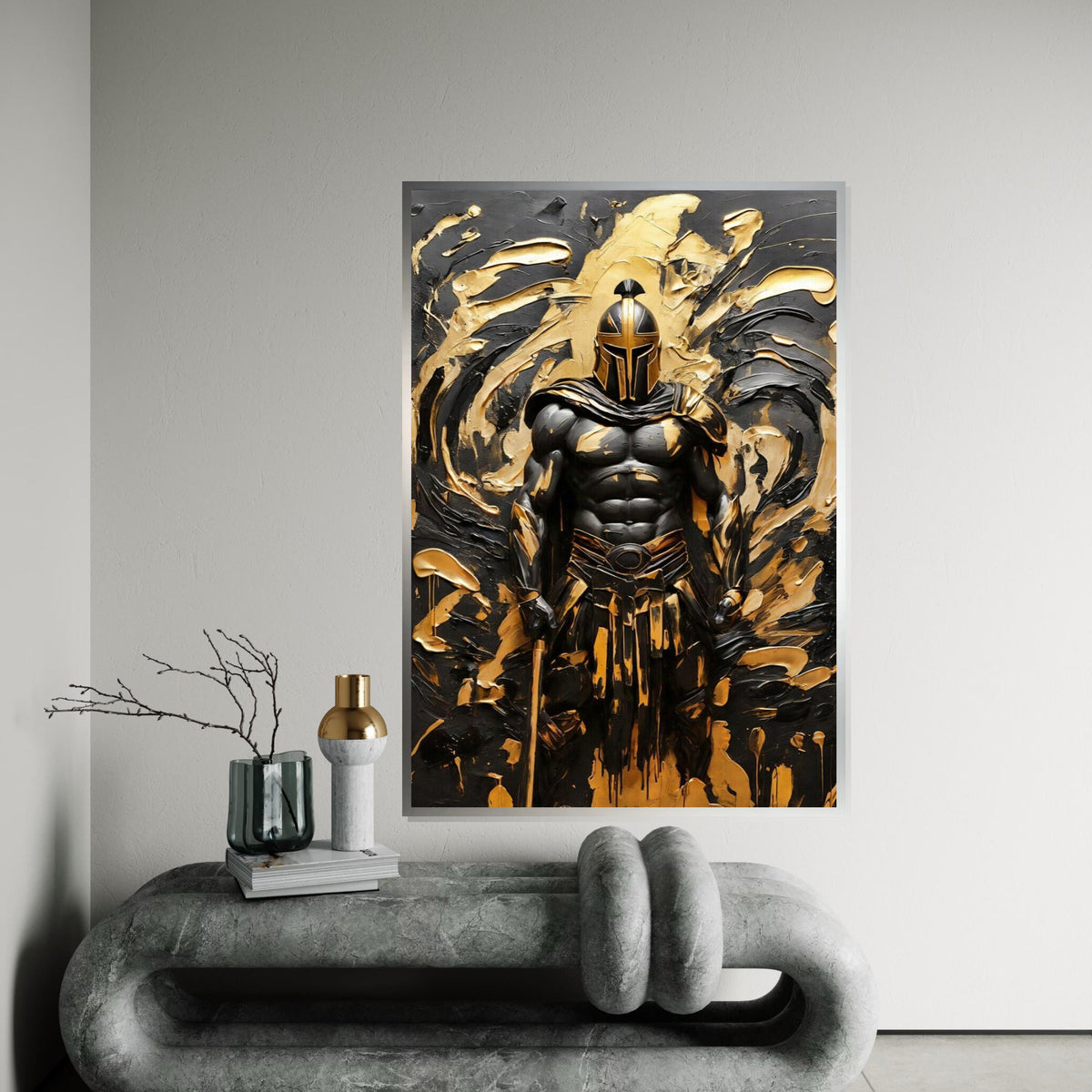 Golden Spartan Canvas, Warrior Wall Art, Heroic Knight Print, Bold Canvas Design, Wall Art Canvas, Ready To Hang Decoration