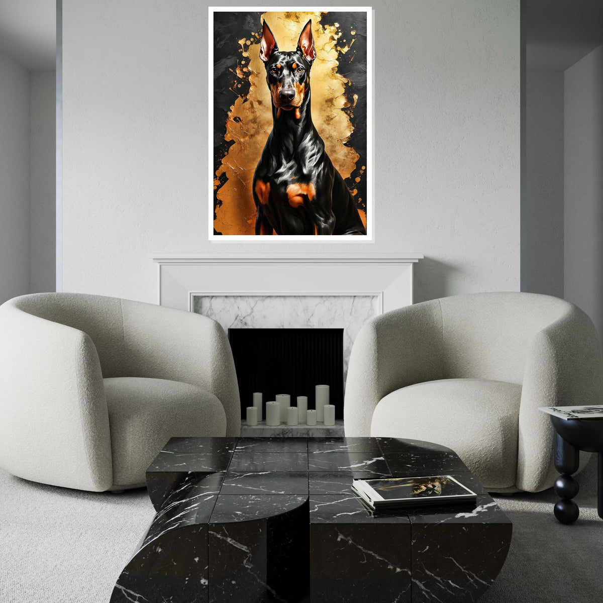 Regal Doberman Canvas, Dark Dog Art, Gold and Black Wall Art, Canvas Design, Ready To Hang Decoration