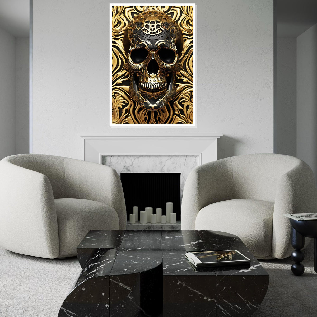 Golden Skull Canvas, Ornate Skull Art, Gothic Wall Art, Luxury Skull Print, Intricate Design, Wall Decor, Ready To Hang, 3D Canvas Art