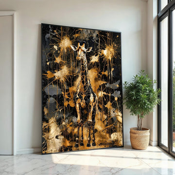 Golden Giraffe Canvas, Abstract Animal Wall Art, Giraffe Wall Print, Splatter Art Design, Decorative Canvas, Ready to Hang Home Decor