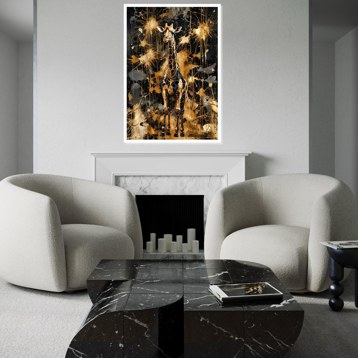 Golden Giraffe Canvas, Abstract Animal Wall Art, Giraffe Wall Print, Splatter Art Design, Decorative Canvas, Ready to Hang Home Decor