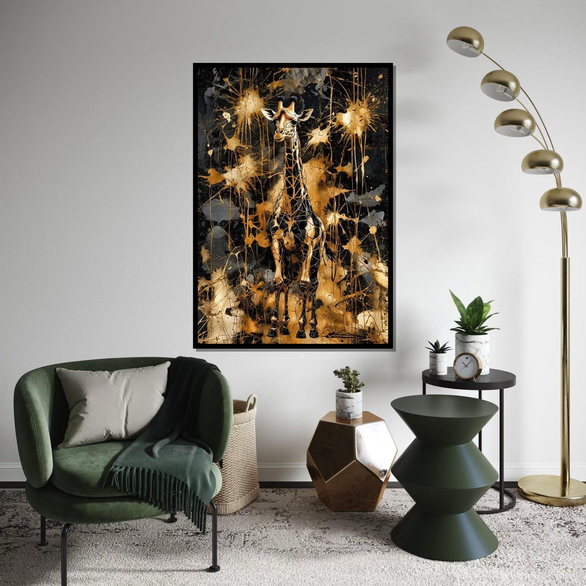Golden Giraffe Canvas, Abstract Animal Wall Art, Giraffe Wall Print, Splatter Art Design, Decorative Canvas, Ready to Hang Home Decor