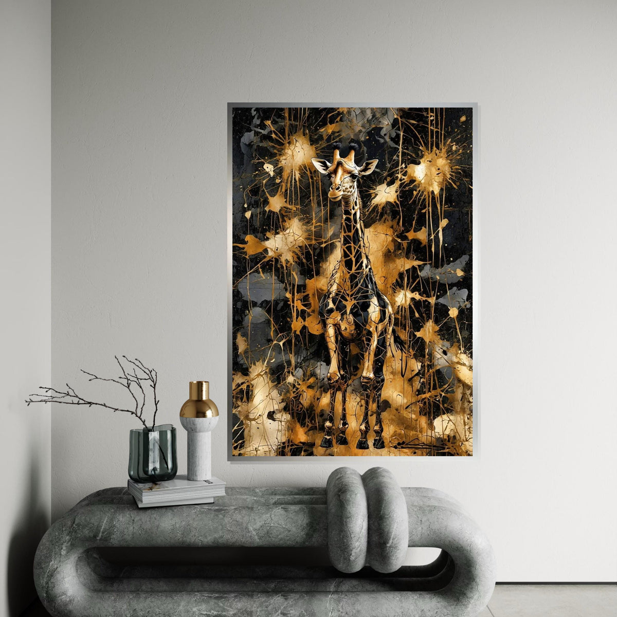 Golden Giraffe Canvas, Abstract Animal Wall Art, Giraffe Wall Print, Splatter Art Design, Decorative Canvas, Ready to Hang Home Decor