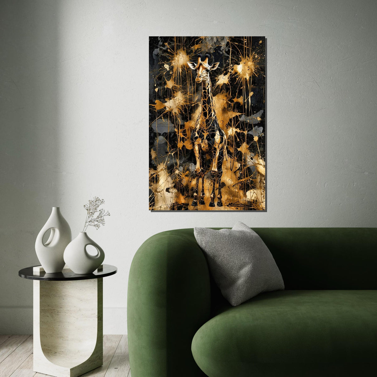 Golden Giraffe Canvas, Abstract Animal Wall Art, Giraffe Wall Print, Splatter Art Design, Decorative Canvas, Ready to Hang Home Decor