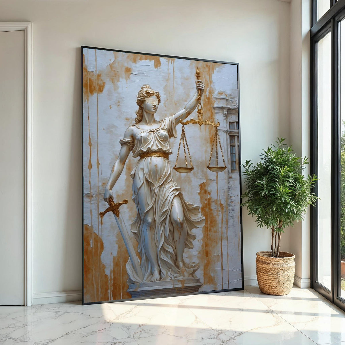 Lady Justice Canvas, Justice Statue Wall Art, Blindfold Scales Painting, Sword Holder Art, Wall Art Canvas Design, Ready to Hang Decor