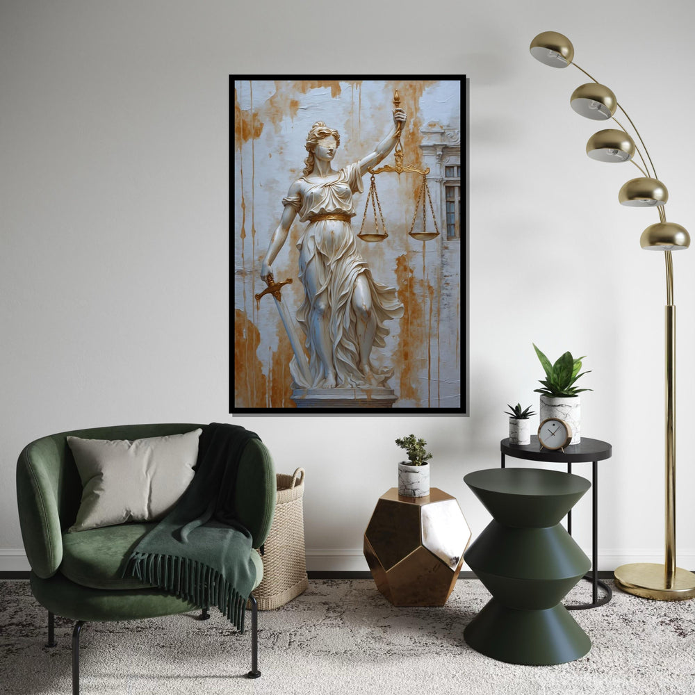 Lady Justice Canvas, Justice Statue Wall Art, Blindfold Scales Painting, Sword Holder Art, Wall Art Canvas Design, Ready to Hang Decor